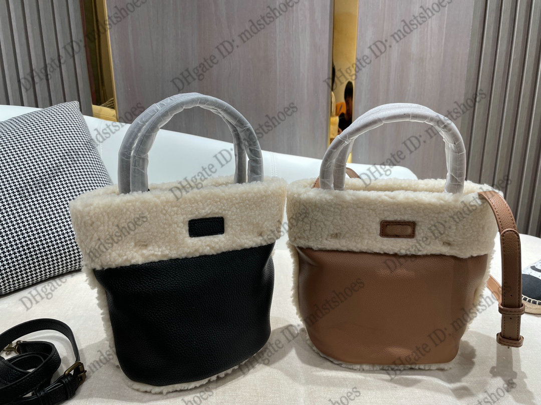 

Womens Designer AUSTRALIA Chestnut Winter Fur Drawstring Bucket Bag Shearling Leather Suede Sheepskin Purse Tote Handbag Tan Brown Casual Cross Body For Women