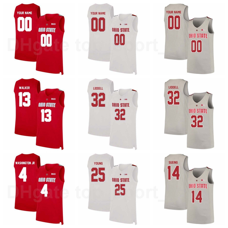 

College Basketball Ohio State Buckeyes Jersey 32 EJ Liddell 4 Duane Washington Jr 14 Justice Sueing 13 CJ Walker 25 Kyle Young University, Grey