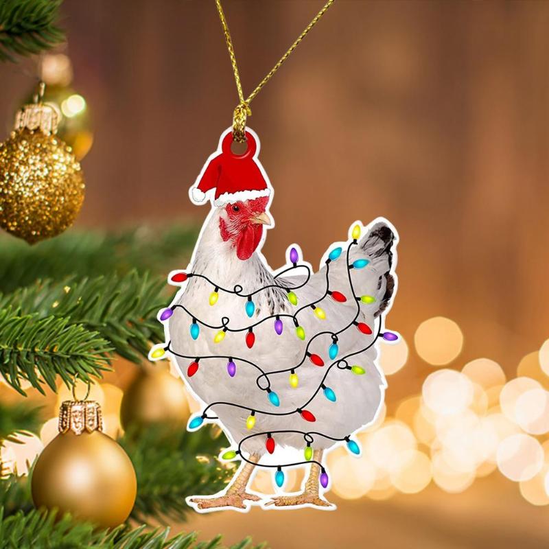 

Christmas Decorations Chicken Luminous Wearing Hat Xmas Tree Hangings Pendants For Party Home Decor