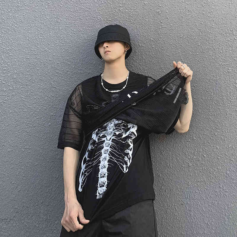 

Two Piece Mesh Letter Print Summer Tshirts Mens Harajuku Short Sleeve Oversize Casual T Shirt O Neck Lose Cotton Tops Tee, White;black