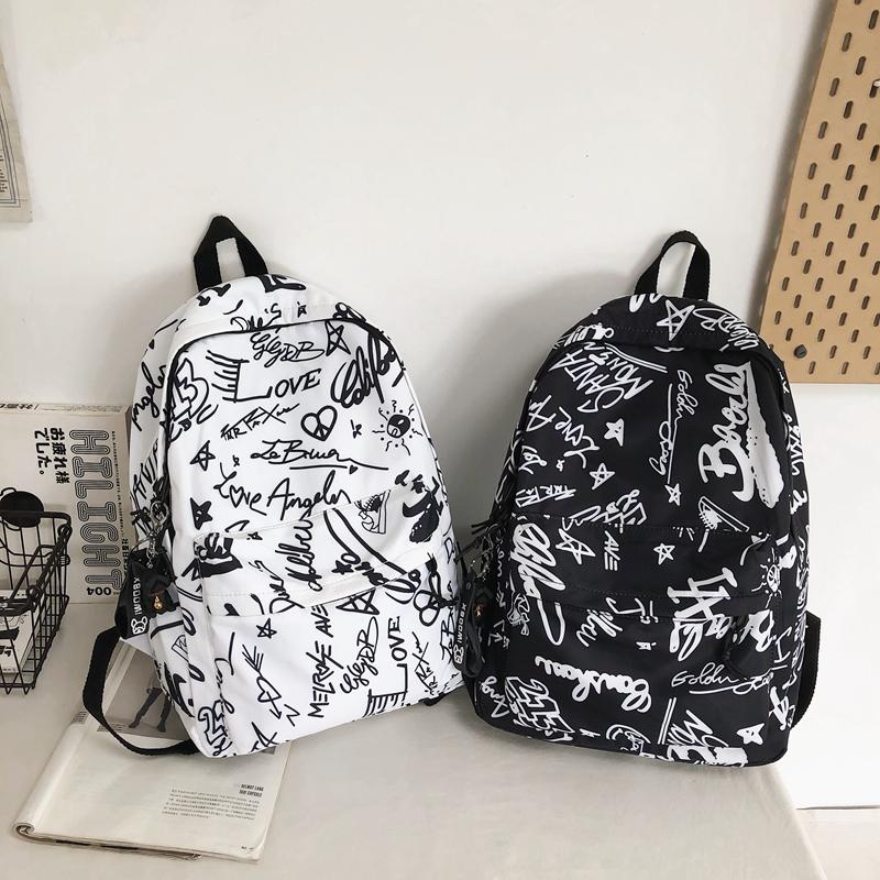 

Backpack Female Graffiti Backpacks Unisex For Teenage Girls Laptop 2021 Women College Book Bags School Bag Student Casual Boy, Black