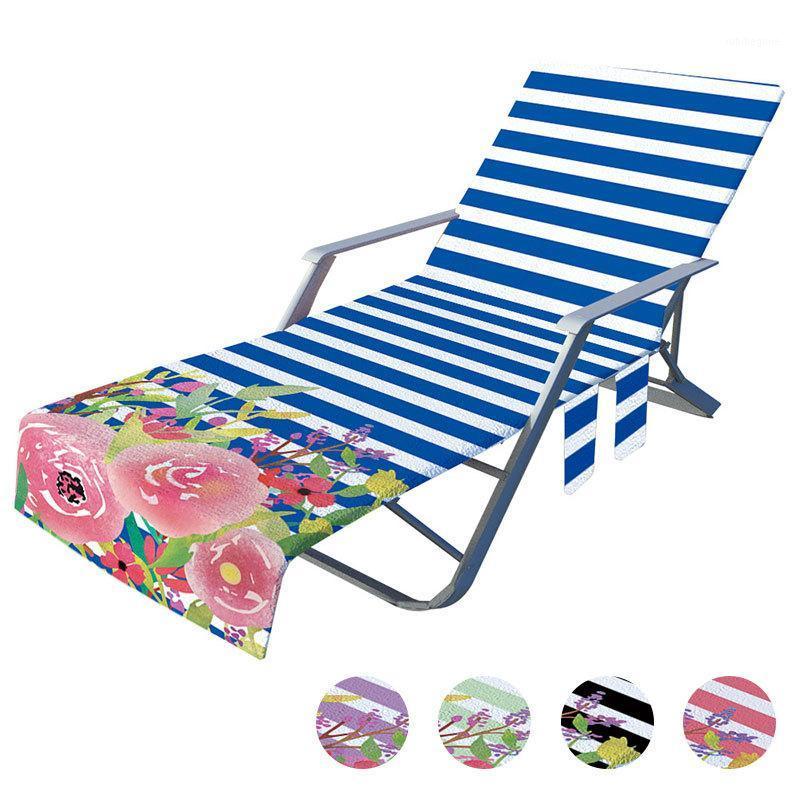 

Chair Covers Stripe Flower Print Summer Beach Recliner Cover Lazy Deck With Pocket Sunbathing Lounger Sling Towel
