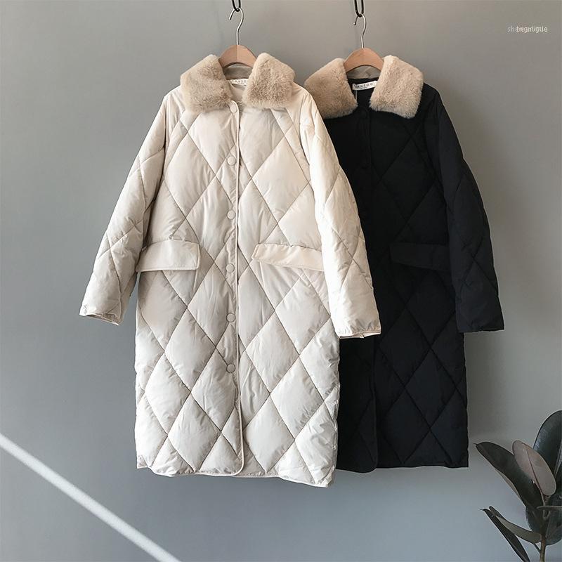 

Women' Down & Parkas The Winter 2021 Korean Version Of Long Rhomboid Cotton-padded Coat For Women With Woolen Collar Loose Parkas1, Black