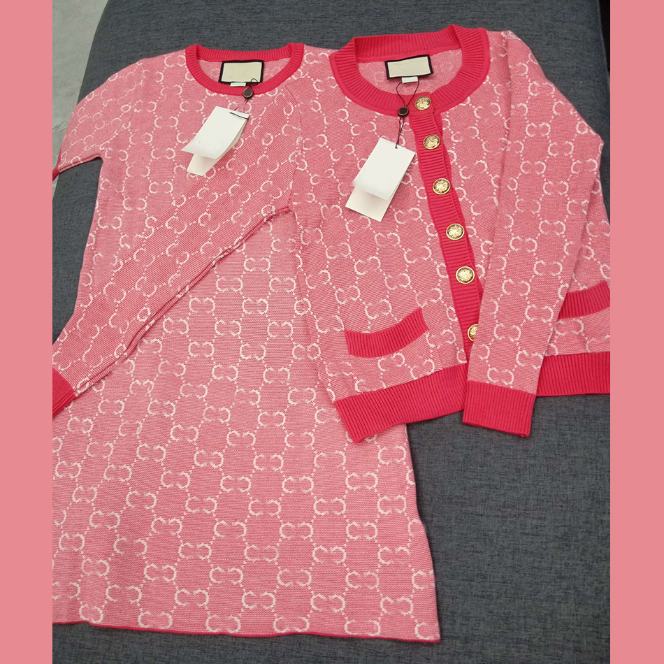 

Classic Designer Women Sweater Dress Set Double Letter Jacquard Cardigan Jacket Spuer Soft Elastic Sweaters Knitted Dresses Coat Sweatshirts 2 Piece Set With Tags, Blue/cardigan