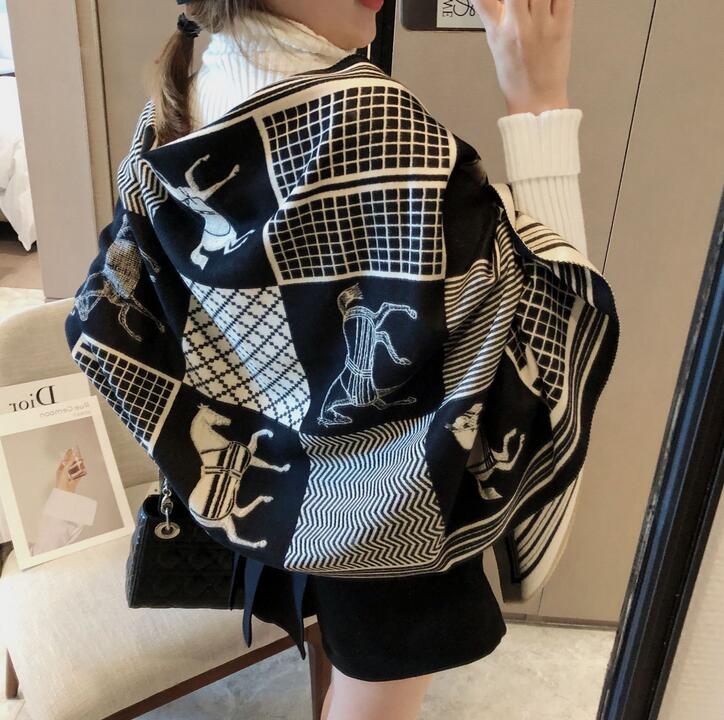 

6color Fashionable Cashmere Double - Sided Scarf Trend Letter Versatile Shawl Classics Scarves Thick Soft Shawls Wraps Temperament Wholesale, Blue;gray