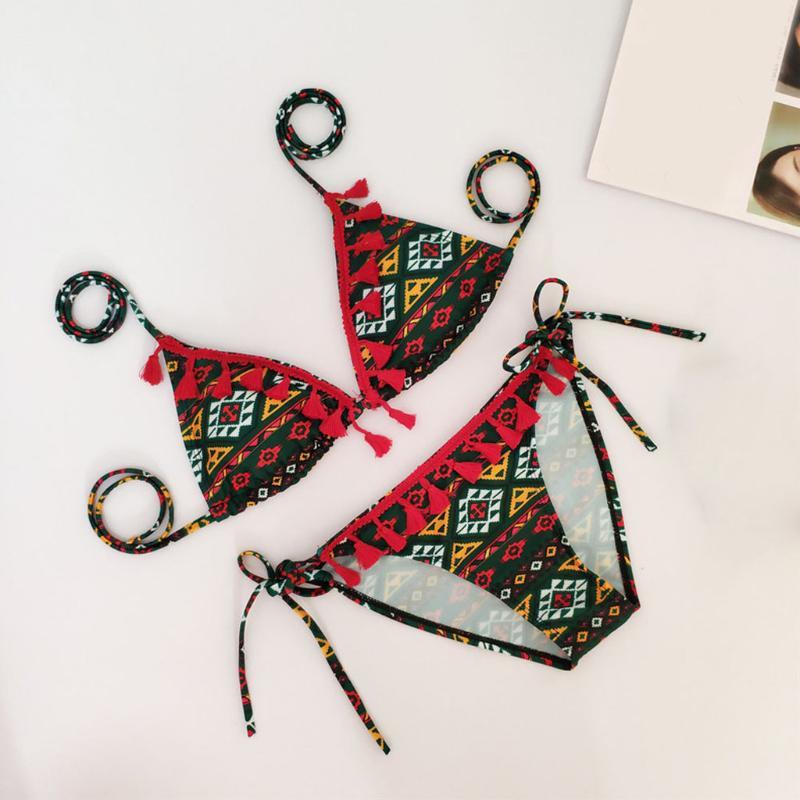 Women&#039;s Swimwear Women Two Pieces Bikini Set Push Up High Cut Sling Waist Swimsuit Boho Bathing Suit Halter Beachwear Vintage Biqu-image-697639408