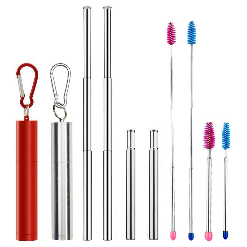 

Metal Drinking Straw With Portable Travel Case Cleaning Brush Outdoor 2 Pack Straws