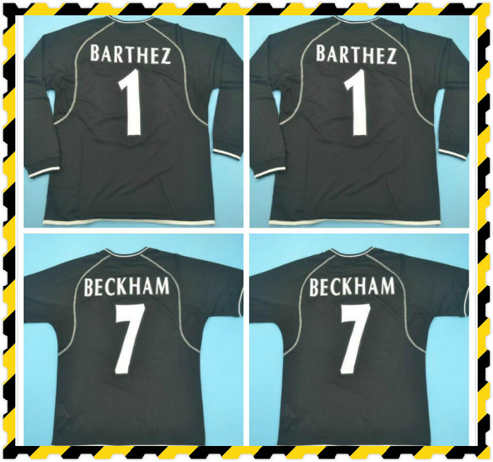 

2000 2002 goalkeeper Retro BECKHAM Solskjaer COLE GIGGS Soccer Jerseys 00 02 Vintage Classic Football Shirts #1 BARTHEZ black long sleeve, White