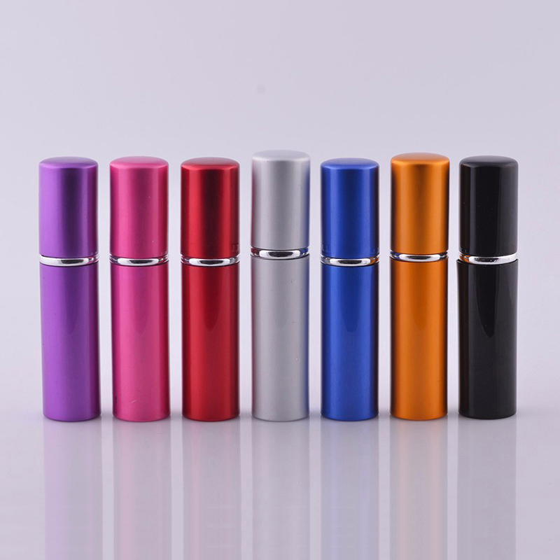 

5ml Empty Perfume Bottle 7 Colors Refillable Bottle Aluminum Spray Atomizer Bottles Portable Traveler Pump Sprayer Cosmetic Containers Support Logo Customized