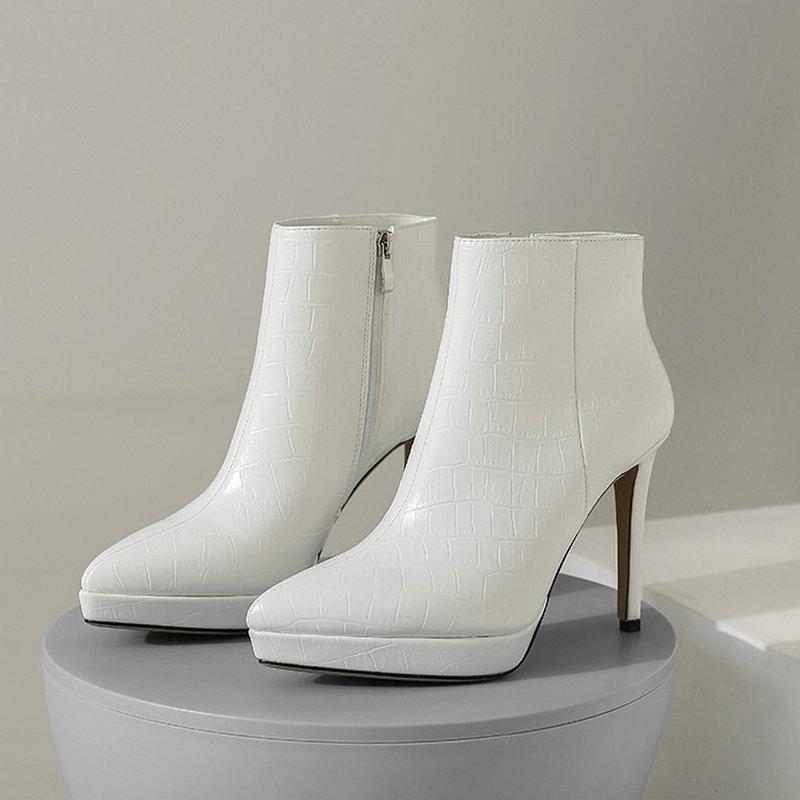 

Boots Ankle Pu Leather Women Shoes Fashion Platform Thin High Heel Booties Autumn Winter Pointed Toe Zipper Woman, Black
