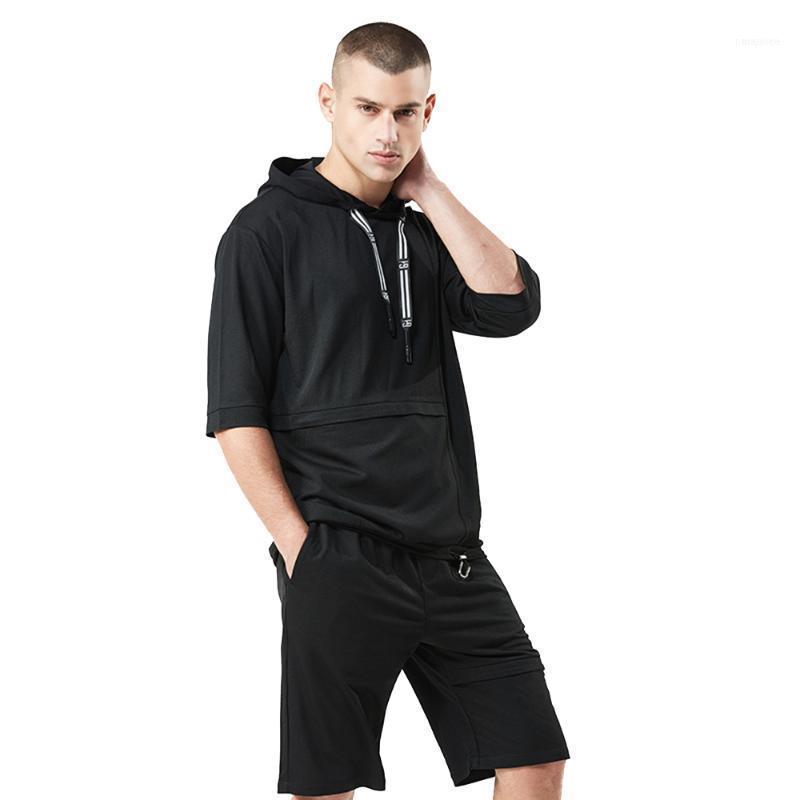 

Men's Tracksuits FUMUD 2021 Selling Fashion Summer Sets Men Casual Tracksuit T Shirt+Shorts Two Piece Trainingspak Solid Hooded Loose Suit1, Gray