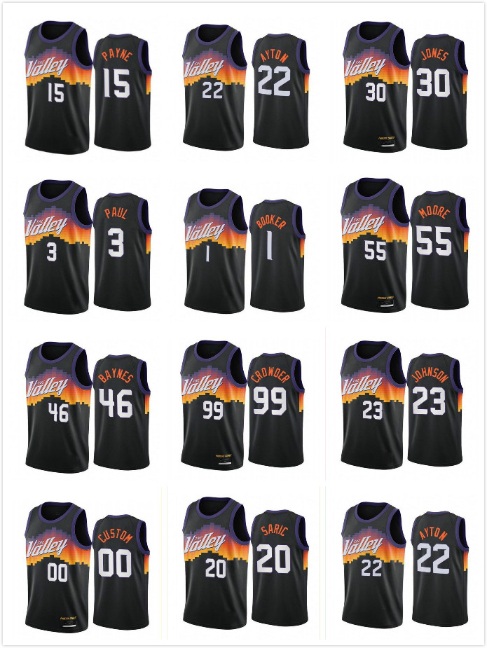 

Basketball Jerseys Men SAIRC PAYNE JOHNES BAYNES MOORE CORWDER Chris Devin DeAndre Booker Ayton Paul Top 2021 Jersey Black Uniform, As shown in illustration