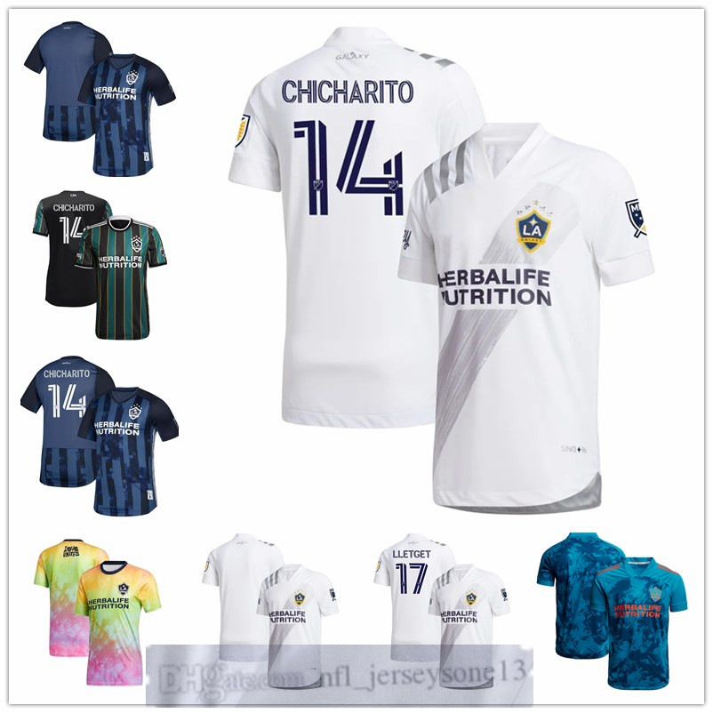 

2021 Custom Houston Mens women youth LA Galaxy 14 Chicharito 17 Sebastian Lletget 8 Jonathan dos Santos White black 2020 25th Season Celebra