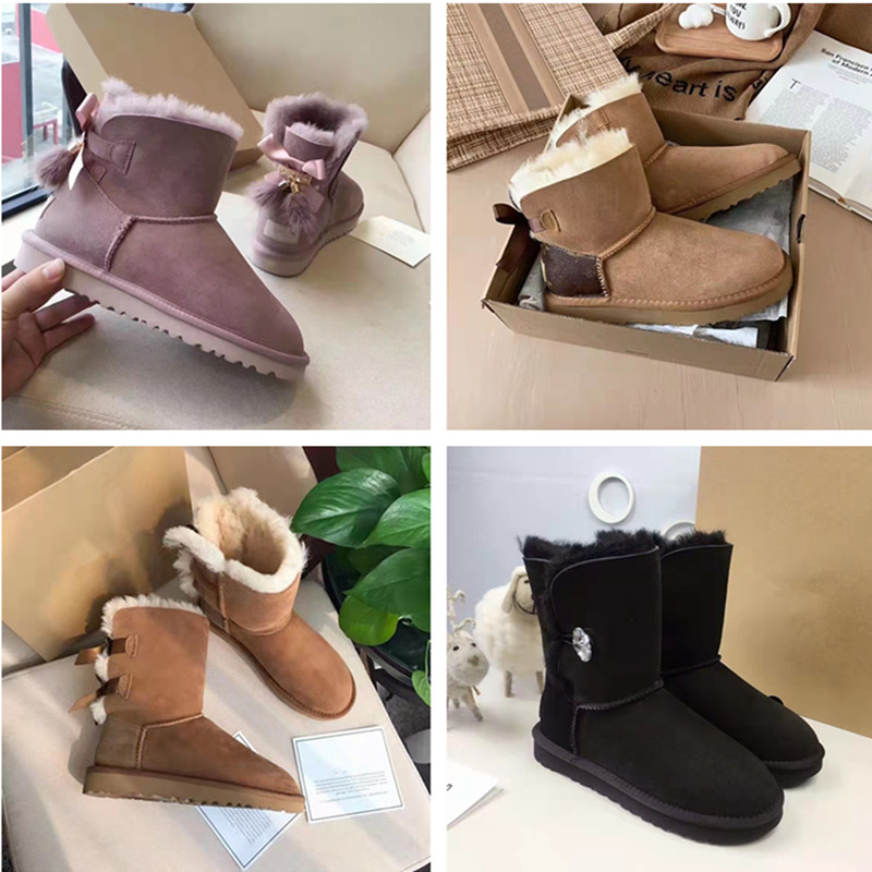 

[fashion] designer womens snow boots real wool leather shoes womens boots winter thickened warm low waist and ankle Boots platform boot #202, Black