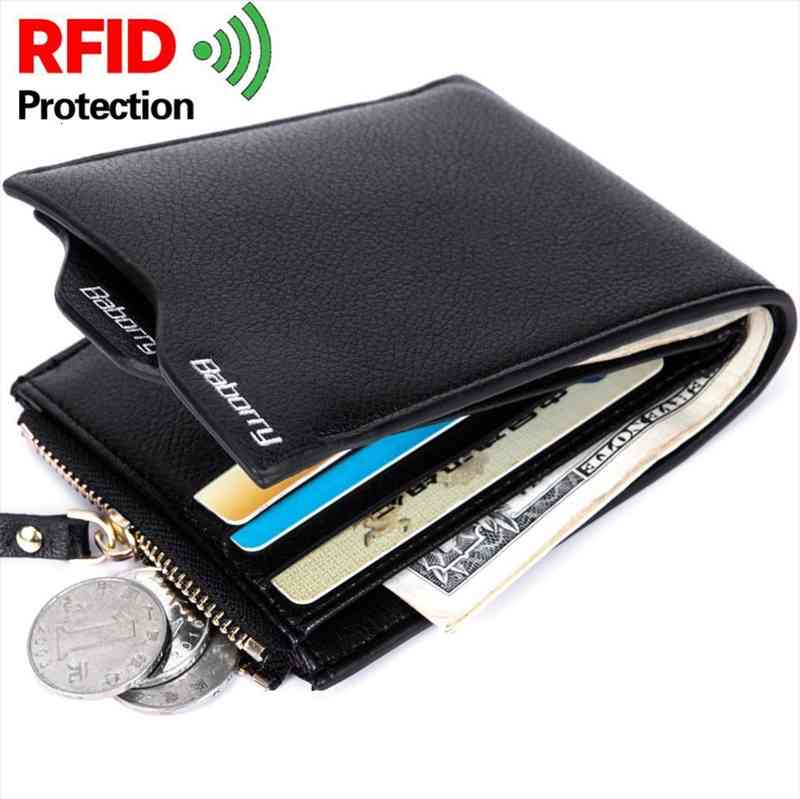 

design rfid protection blocking swallet vintage casual men short purse pu leather zipper coin pouch card case anti theft, Red;black