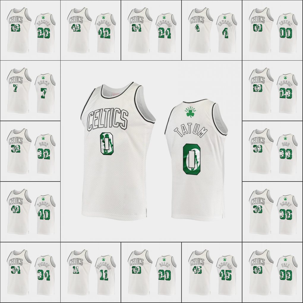 

BostonCelticsMen Larry Bird Paul Pierce Ray Allen Jayson Tatum Tacko Fall Jaylen Brown Custom White 2021 HardwoodClassics Swingman Jersey