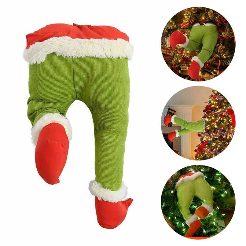 

Christmas Decorations for Home Thief Stole Grinch Plush Leg Tree Toys Ornaments Navidad Decor Xmas Gift Year 211105