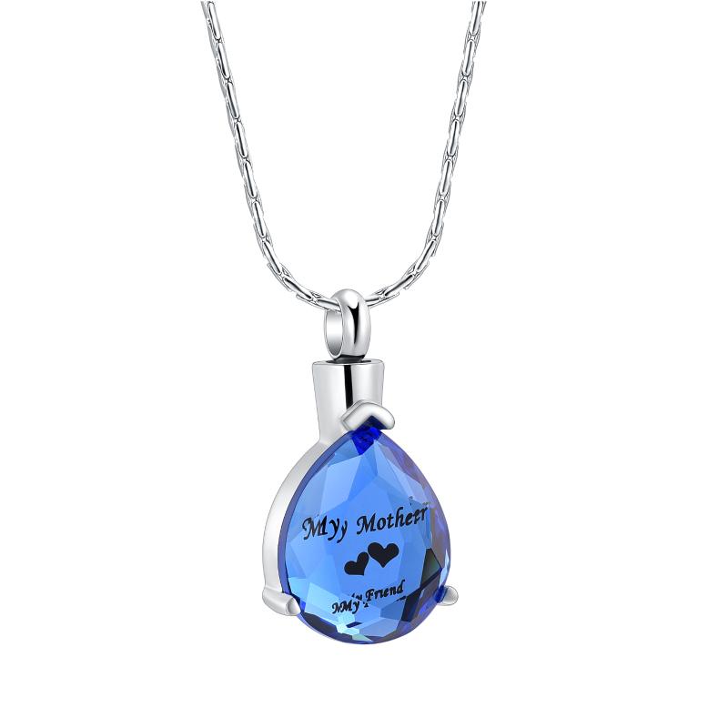 Pendant Necklaces Fashion Blue Birthstone With Personalized Water Drop Urns Necklace Cremains Locket Human/Pet Ashes Keepsake-image-708541975