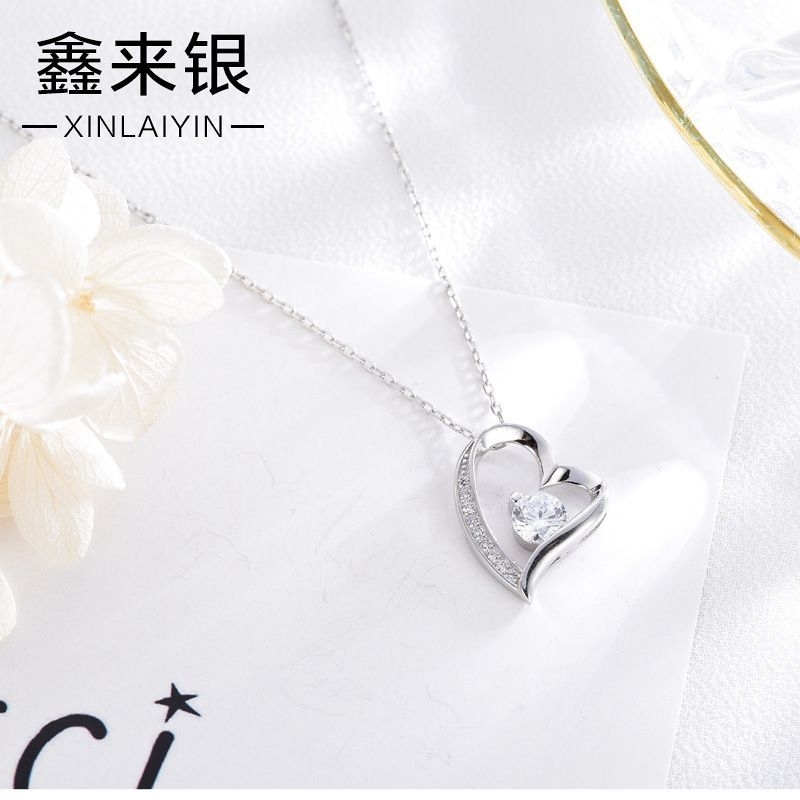 

925 Necklace women's heart-shaped pendant Korean Short collarbone silver jewelry fashion Valentine's Day Gift Silver Pendant