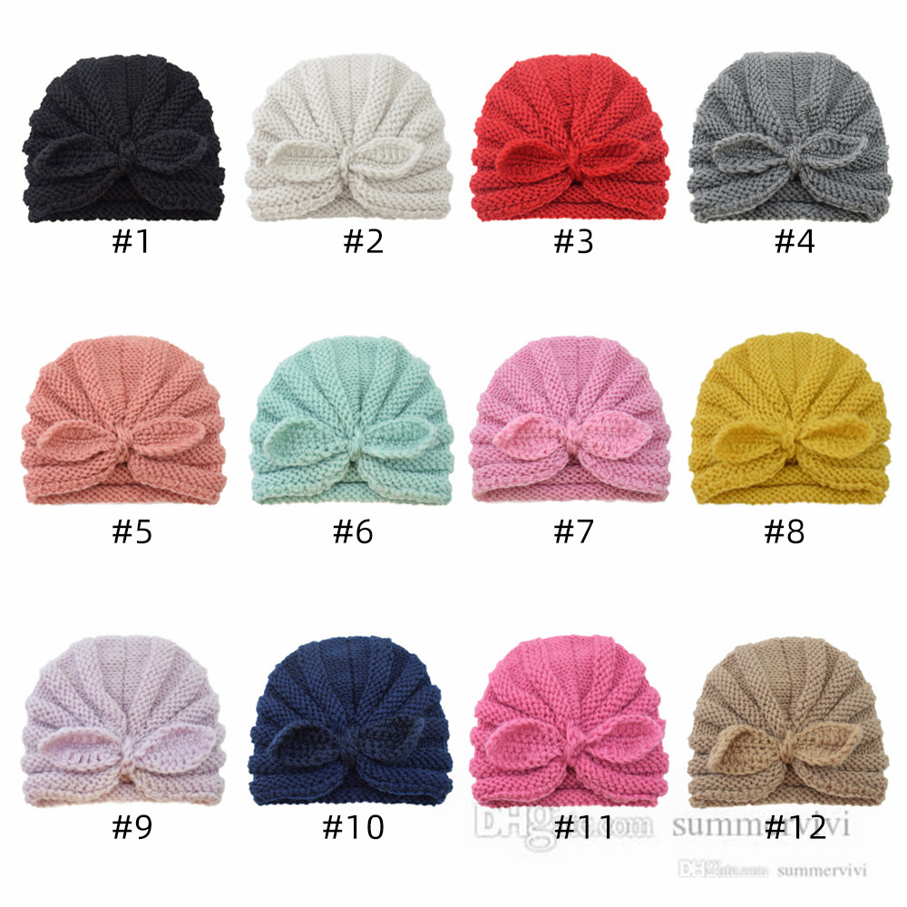 

Infant kids Bows tie hats christmas baby girls rabbit ears India's hat fall winter newborn crochet protect Fontanelle warm beanie Q3245, Mixed color