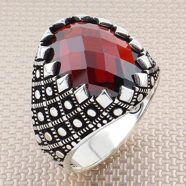 

Cluster Rings Genuine 925 Sterling Silver Red Turkish Ring For Men Natural Oval Zircon Stone Punk Spider Male Gem FashionJewelry, Golden;silver