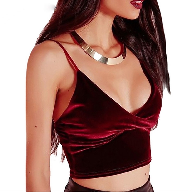 

Sexy Women Velvet Crop Top Cropped Camis Vintage Retro Punk Female Harajuku Sleeveless Shirt Bralette Fitness For Lady 210607, Burgundy