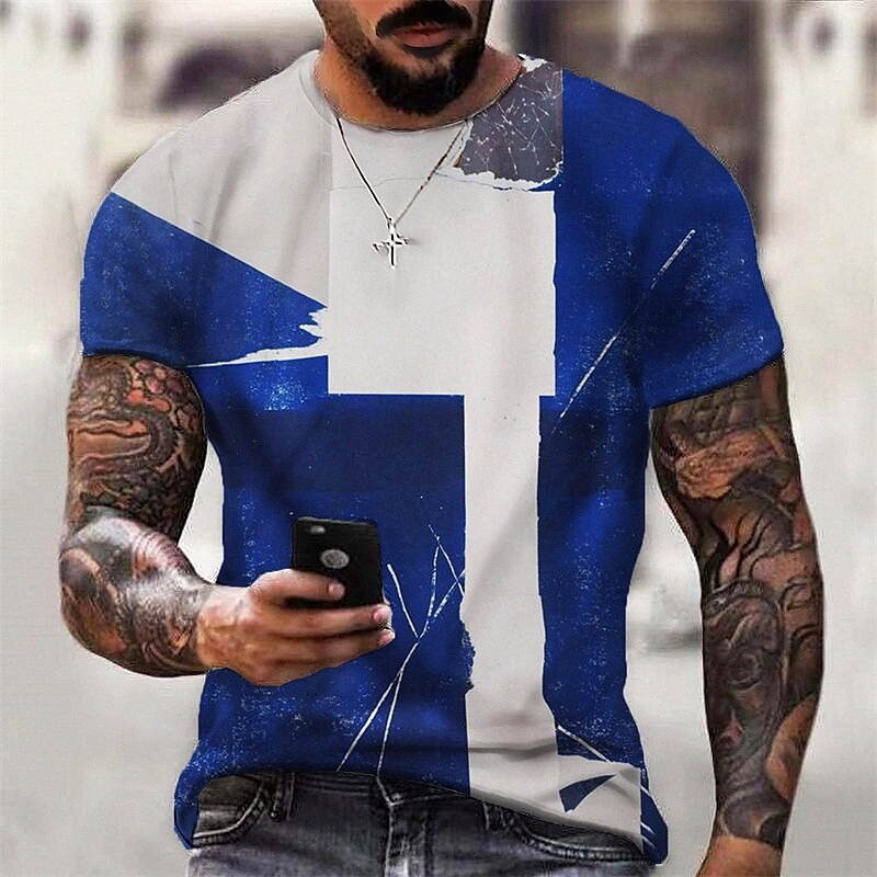 Men's T shirt 3D Print Graphic Tie Dye Crew Neck Daily Sports Print Short Sleeve Tops Casual Classic Designer Big and Tall Blue G37B#