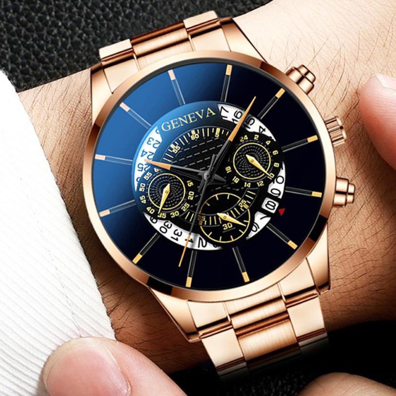 

Wristwatches Geneva Luxury Business Watch Men Rose Gold Watches Stainless Steel Calendar Quartz Herren Uhren Reloj Hombre 2021, Black yellow