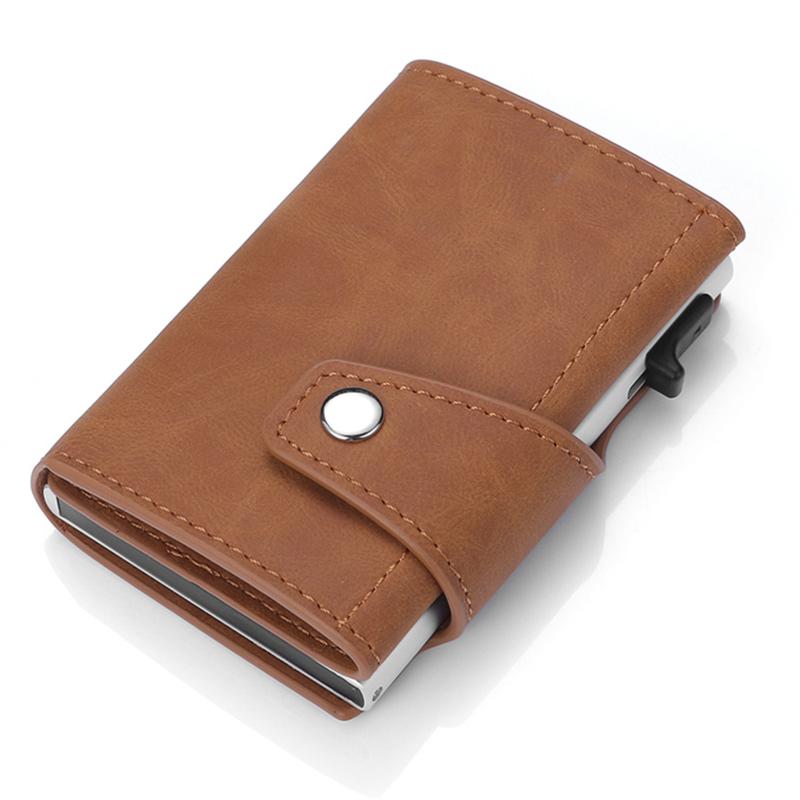 

Rfid Holder Wallets Men PU Leather Smart Business Cardholder Case Metal Minimalist Wallet Nederlands, Brown
