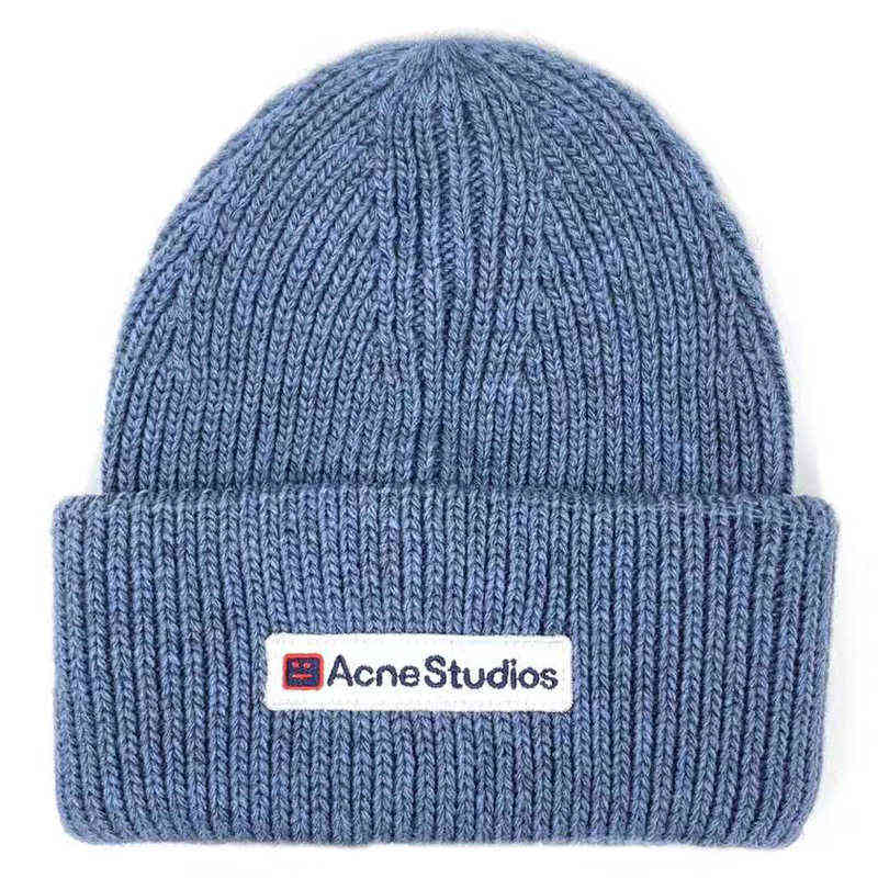 

AC Stud Smiling Face Knitted Beanie Hat Winter Cashmere Eye Warm Couple Acne Hats Street Hip-hop Wool Skull Caps 211220, Coffee