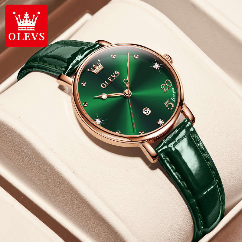 

Olevs branded luxury watches lady's wrist watch women's wristwatches 30m waterproof quartz relogio Arabic numerals 520 analog clock genuine leather date, White box only