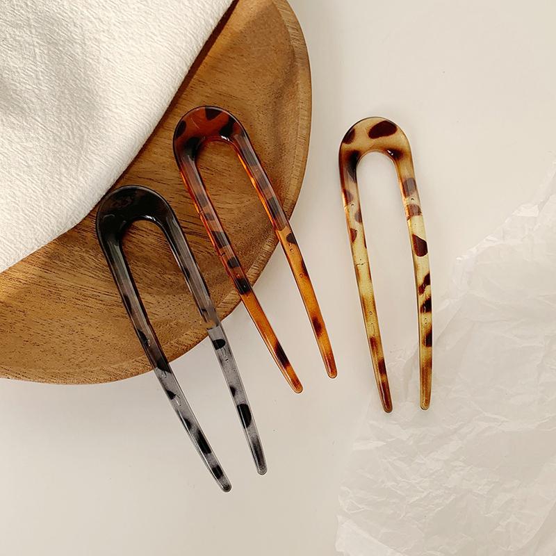 

Hair Accessories Fashion Leopard Print Minimalist Pins For Women Girls Bun Maker Hairpins Headwear Simple U Shape Hairstyle Design Tools