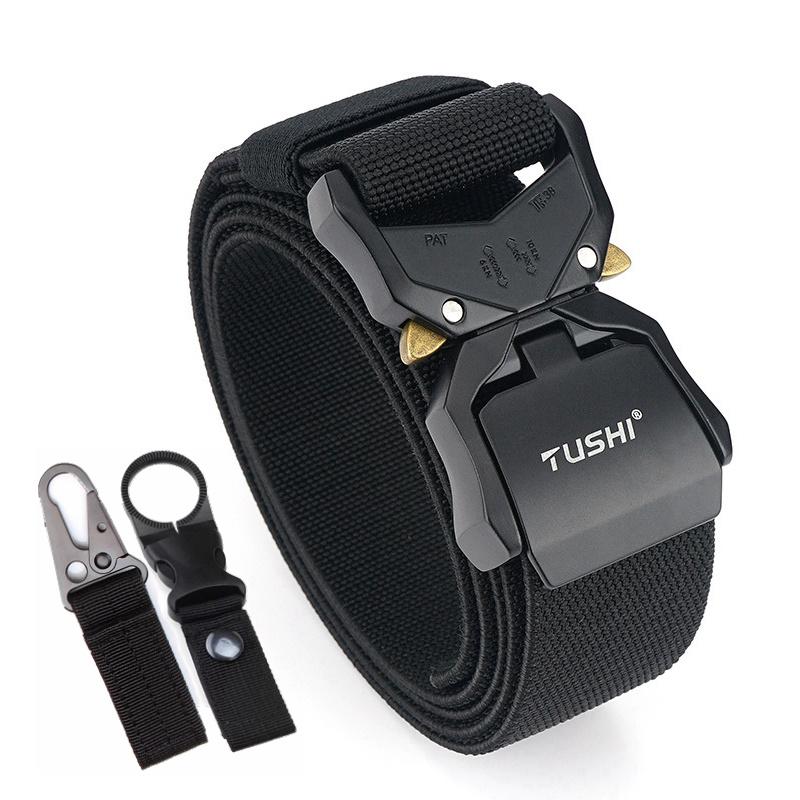 

Waist Support Duty Belt Tactical Nylon Belts Adjustable Length Automatic Metal Buckles WaistBand Casual Sport Training Men Military, Black