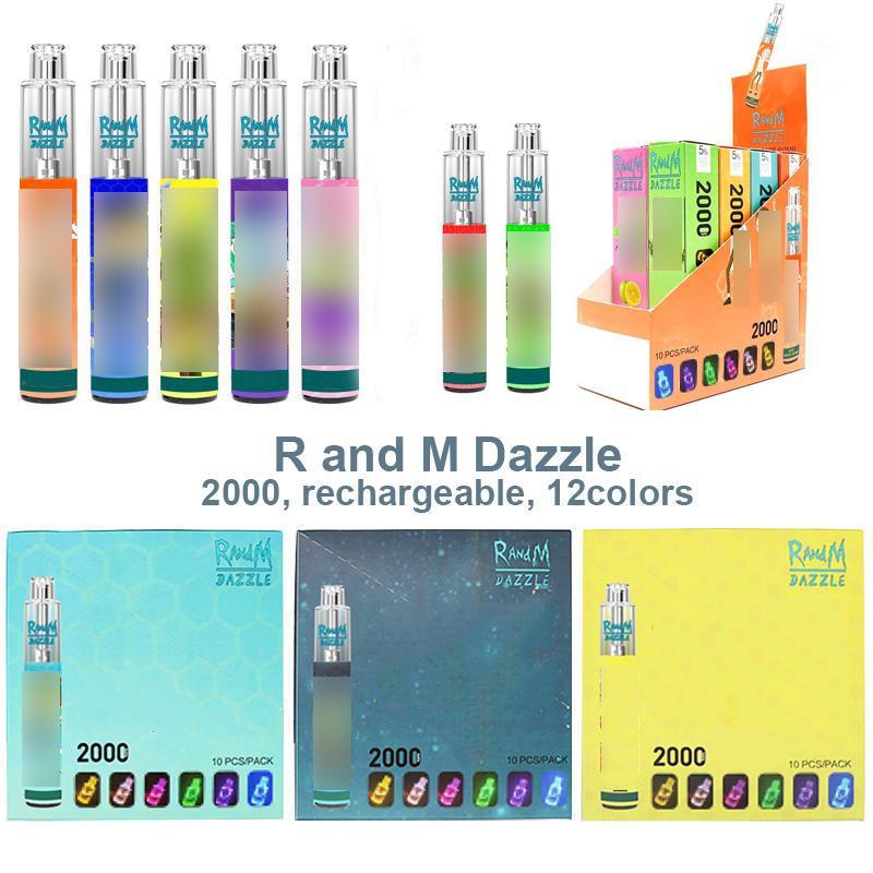 

100% Authentic RandM Dazzle Pro Disposable Device Kit e cigarettes 6ml Pods 2000 2600 Puffs 1100mAh Battery Vape Bar Penrefilled R and M