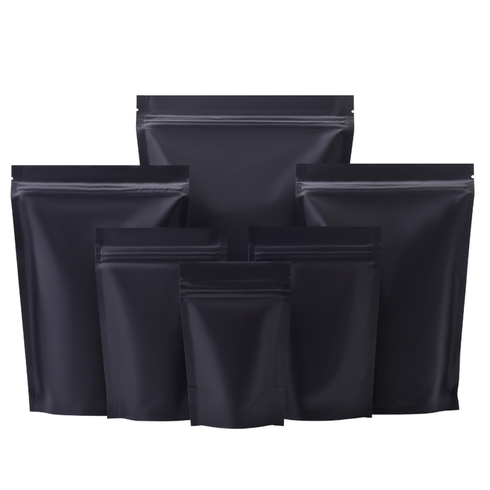 100Pcs Matte Black Zip Lock Mylar Foil Stand Up Bag Self Seal Resealable Tear Notch Doypack Chocolate Coffee Candy Pack Pouches-image-677003279