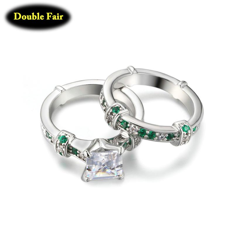 

Cluster Rings White Gold Ring Sets For Women Anniversary High Quality Clear Crystal Jewelry DWYG013, Golden;silver