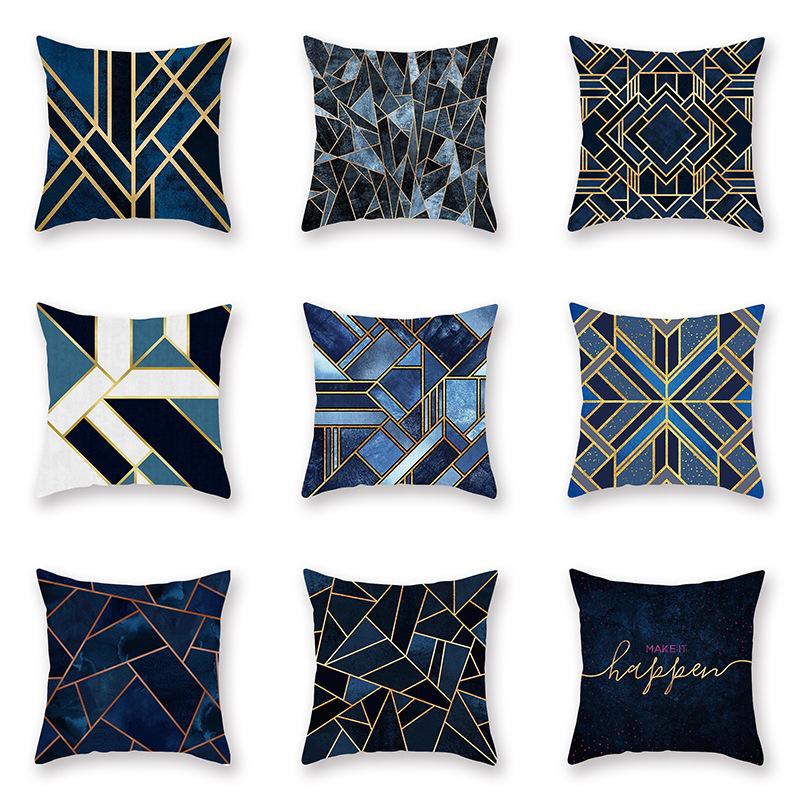 

Pillow Case Modern Deep Blue Geometric Digital Printing Car Office Sofa Cushion