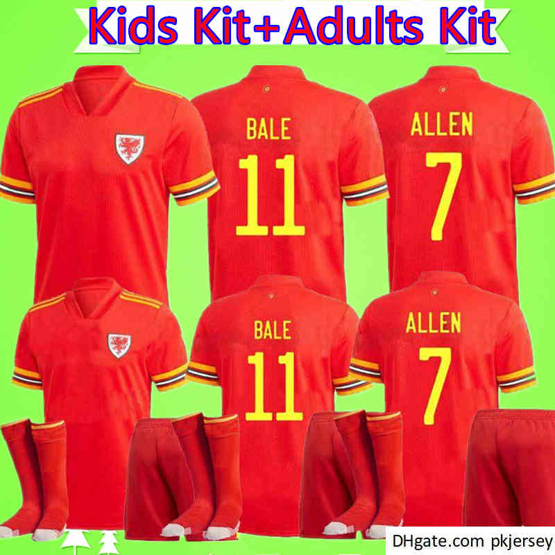 

ADULT + KIDS KIT 2020 2021 wales soccer jersey suit 20 21 football Shirt Uniform BALE JAMES boys sets maillot de foot RAMSEY red Camisetas, Black