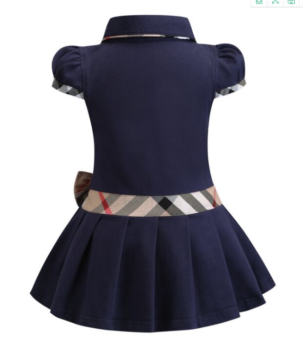 

Summer Girls Elegant Dress Short Sleeve Turn Down Collar Design high quality cotton baby kids Clothing dresses ,Size 90-150cm, Red;yellow