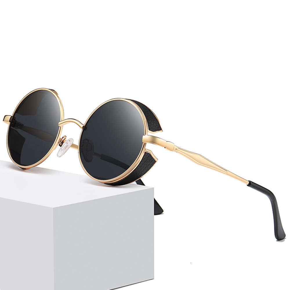 

Wholale New Arrival Steam-punk Round Shape Sunglass Polarized Engraved Metal Frame Unisex Sun Glass, White;black