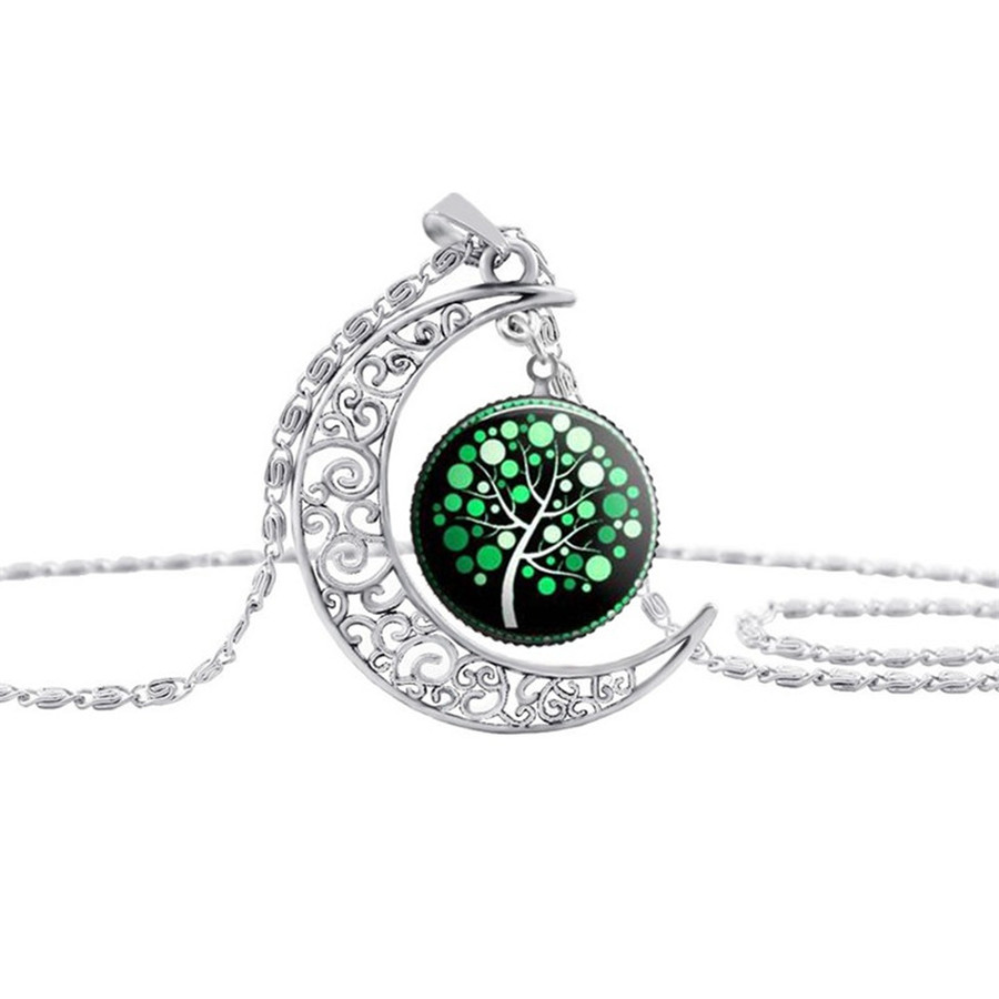 

Moon Time Gemstone Necklace Chain Tree of Life Glass cabochon Pendant Necklaces for Women children fashion jewelry will and sandy
