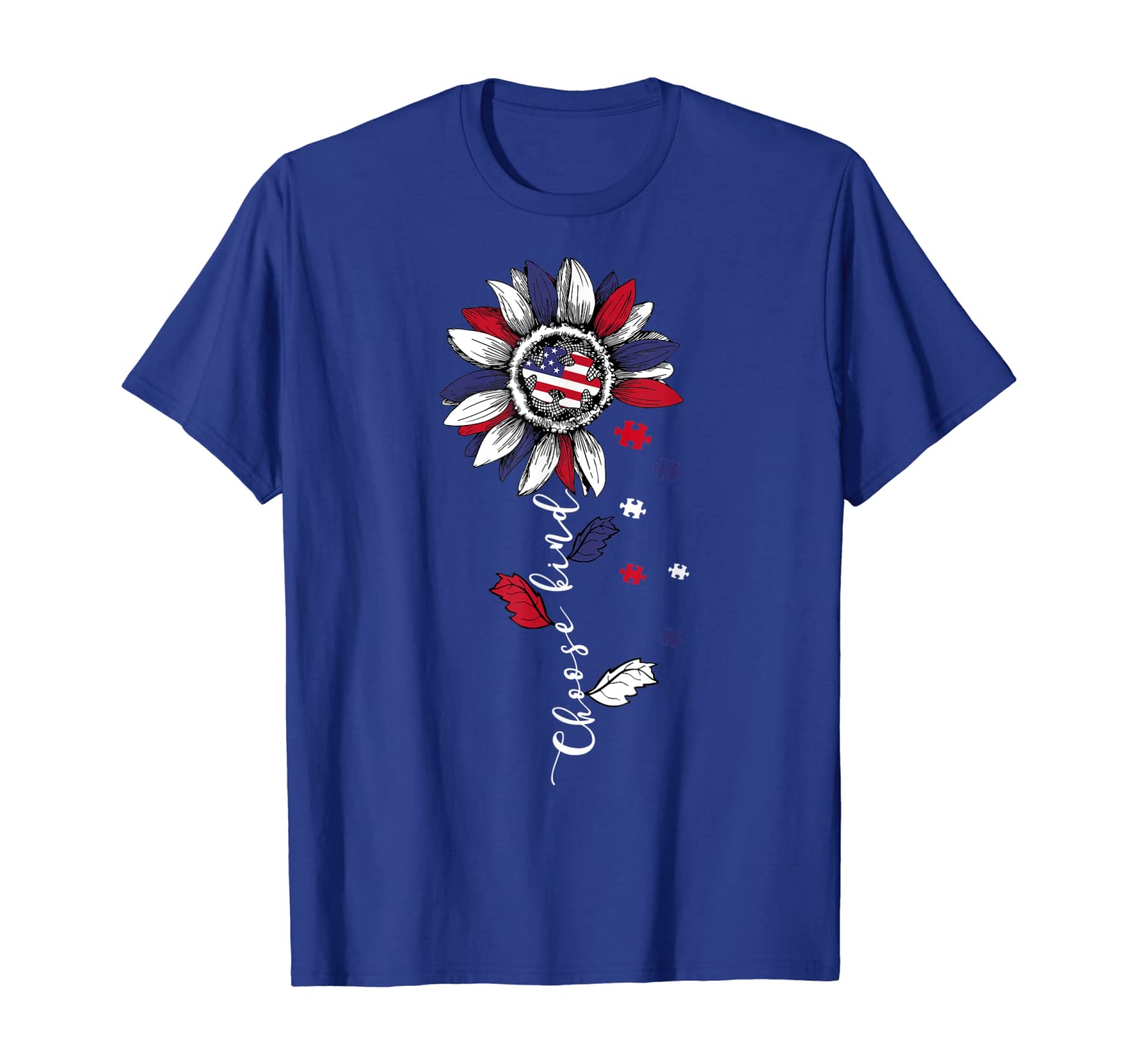 

Choose Kind Sunflower Autism Awareness 4th Of July Tshirt, White;black