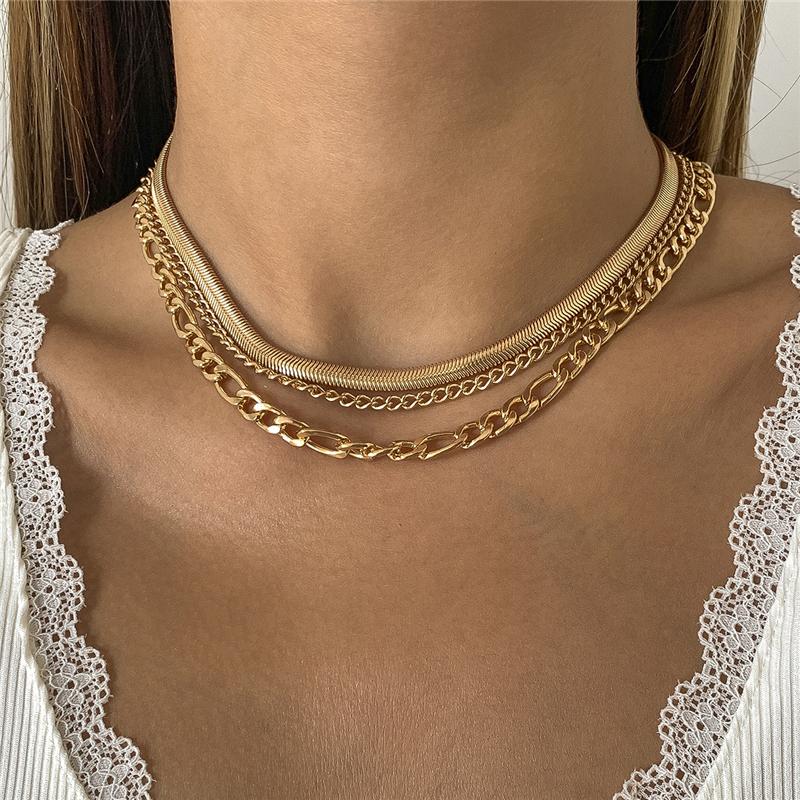 

Chains Vintage Punk Flat Snake Chain Choker Necklace Gold Color Multi Layered Link Necklaces Women Fashion Hip Hop Jewelry, Silver