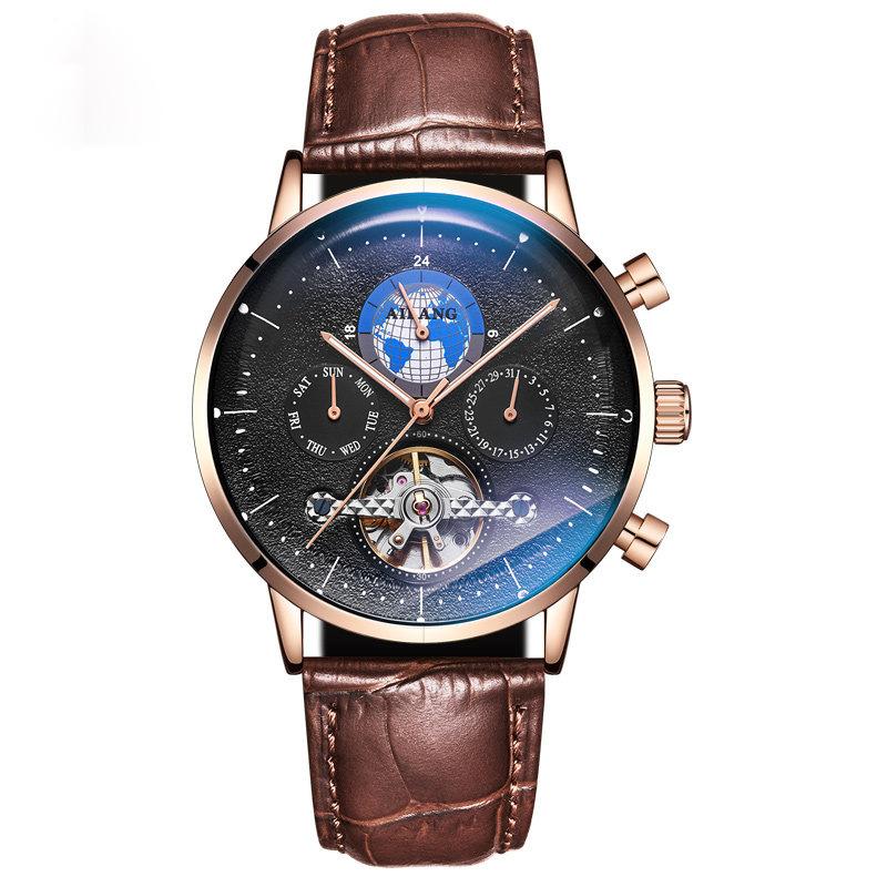 

Wristwatches AILANG Men's Watch Multifunction Luminous Tourbillon Calendar Small Three Needle Automatic Mechanical Personality Casual 8613B, 04