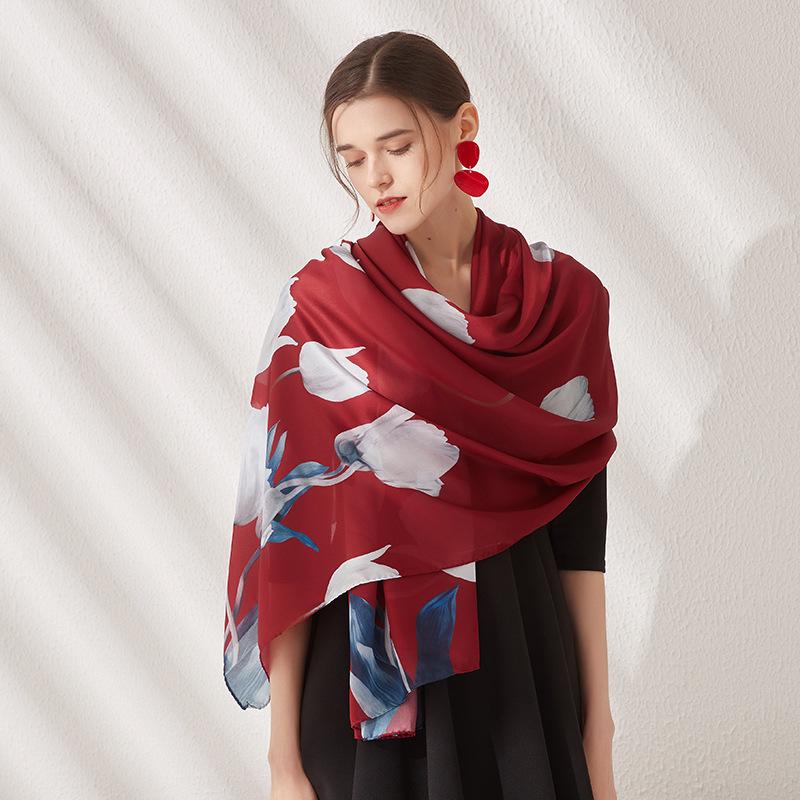 

Fashion Silk Scarves And Shawls Floral Print Wraps Large Hijab Scarf For Women 185*85cm Long Beach Shawl Neck Scarfs Ladies