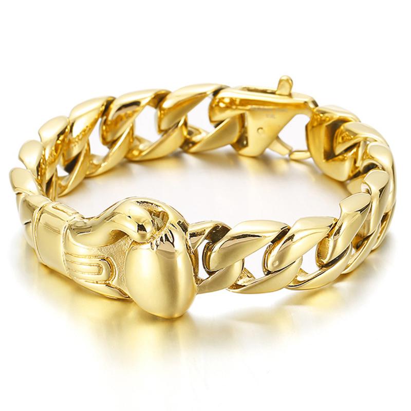 

Link, Chain Granny Chic18K Gold Plated 316L Stainless Steel Curb Cuban Boxing Gloves Wrist Bracelet For Men Women Kpop Jewelry 15mm