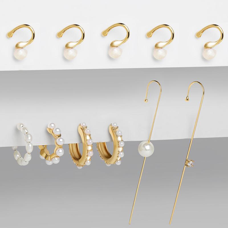 

Hoop & Huggie 11pcs/set Fashion Pearl Ear Cuff Earrings Set For Women Trendy Hook Statement Party Jewelry 2021