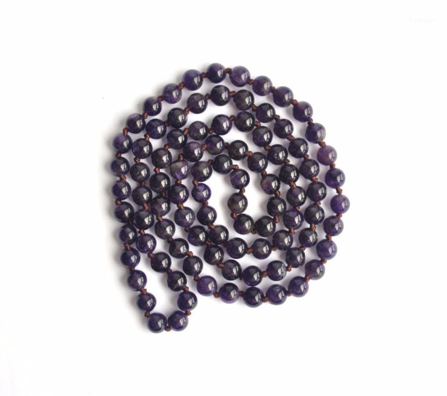 

30inch/42inch Nature Stone 8MM Purple Quartz Necklace Long Necklaces Hand Knotted Yoga Mala Beads Endless Infinity Beaded Chains