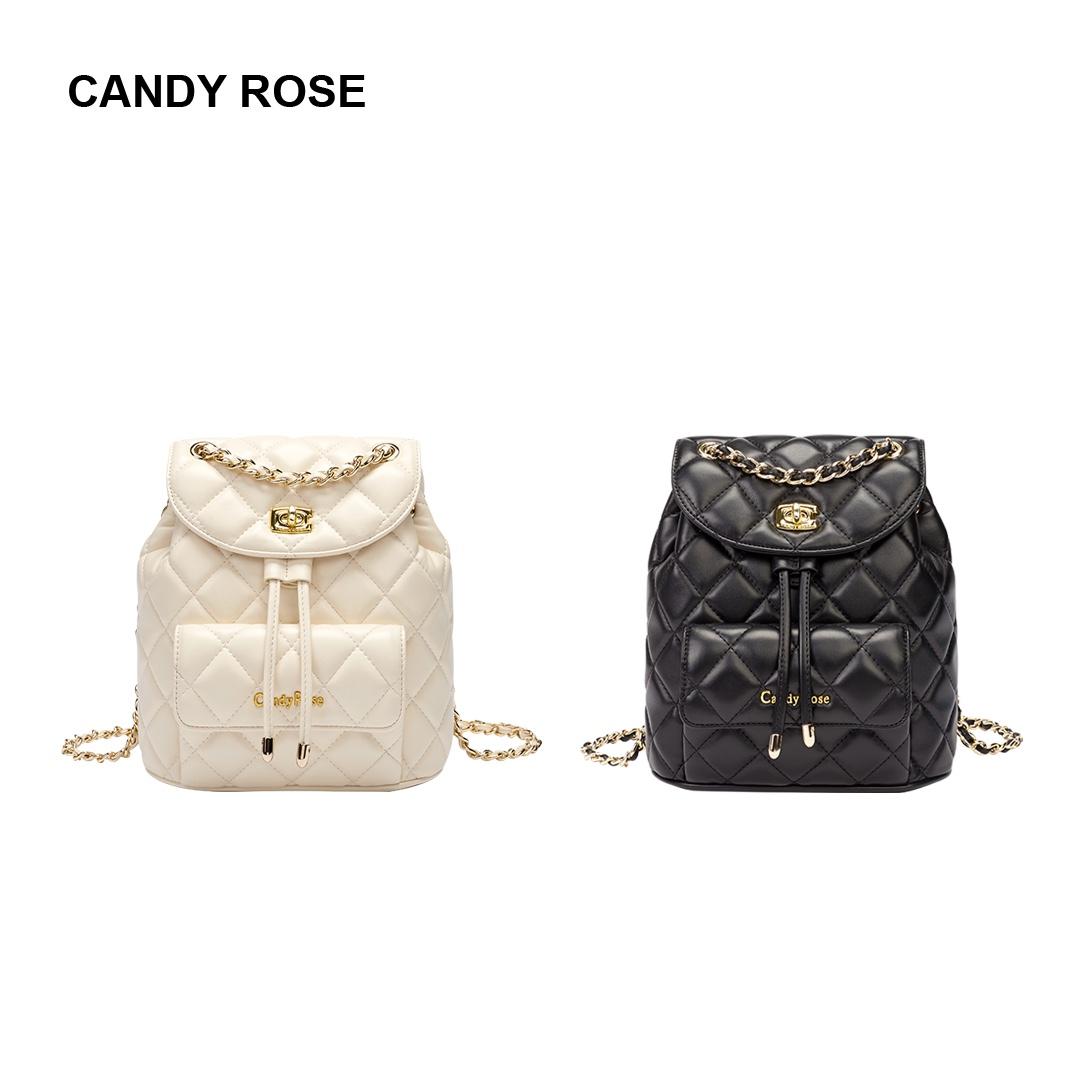 

Fashion female bag CandyRose brand metal leather chain shoulder bags classic rhombus pattern flap lock large capacity handbag luxury lady pu, Black