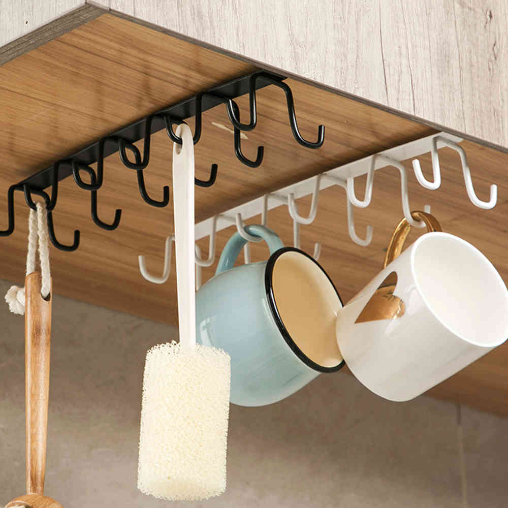 Double-row Hook Punch-free Hanging Spoon Cup Holder Home Cupboard Shelf Closet Clothes Mug Shelf Wardrobe Holder Kitchen Gadgets-image-690303233